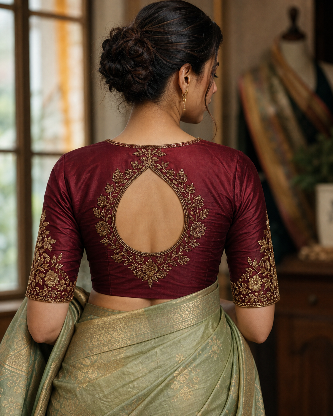 Custom embroidered Indian blouse and saree tailoring